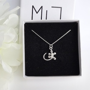 Sterling Silver Lizard Pendant Necklace: 925 Silver Curb Chain