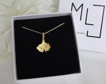 Gingko Leaf Necklace. Gold Gingko Necklace. Double Leas Gingko Necklace.