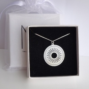 Large Sterling Silver Mandala Necklace.