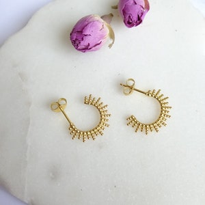 Sun Hoop Earrings. Gold Sun Hoops. Sterling Silver Sun Earrings. Open Hoop Stud Earrings. Minimalist Gold Sun Earrings. Dainty Sun Hoops.