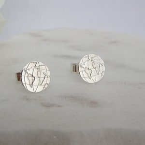 Globe Earrings. Sterling Silver Studs. Map Stud Earrings. Wanderlust Stud Earrings. Mini Earth Studs. Graduation Earrings.