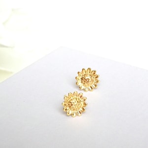 Sunflower Earrings. Gold Sunflower Stud Earrings. Sterling Silver Gold Plated Sunflower Jewellery. Minimalist Sunflower Ear Studs.
