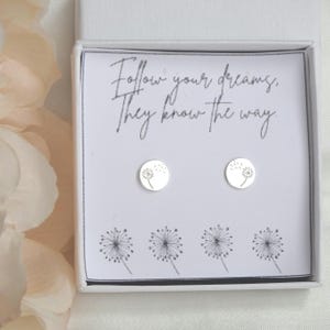 Follow Your Dreams Dandelion Studs. Sterling Silver Dandelion Earrings. Inspirational Studs. Personalized Studs. Make a Wish Studs.