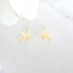 Gold Swallow Stud Earrings: Sterling Silver Bird Jewelry