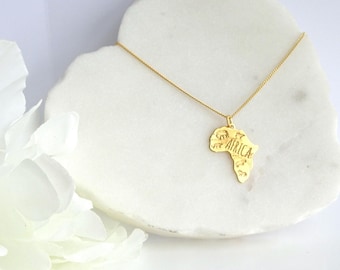 Gold Africa Map Necklace: 24k Gold Plated Sterling Silver
