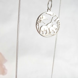 Sterling Silver Elephant Necklace: Wildlife Family Charm Pendant