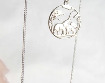 Sterling Silver Elephant Necklace: Wildlife Family Charm Pendant