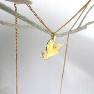Gold Dove Necklace: Vermeil Bird Charm, Sterling Silver