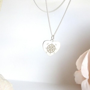Sterling Silver Heart Compass Necklace: Wanderlust Travel Jewelry