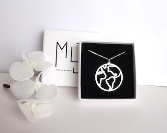 Sterling Silver Globe Pendant Necklace: Wald's Map Jewelry