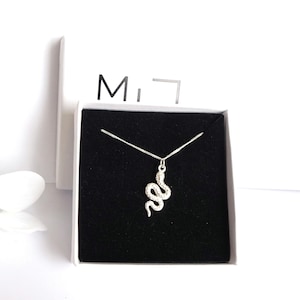 Silver Snake Necklace. 925 Sterling Silver Snake Pendant. Subtle Layering Snake Charm Necklace. Minimalist Snake Jewellery Gift.