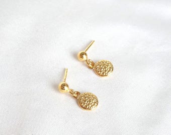 Gold Polka Dot Dangle Earrings: 24k Plated Sterling Silver, Hypoallergenic