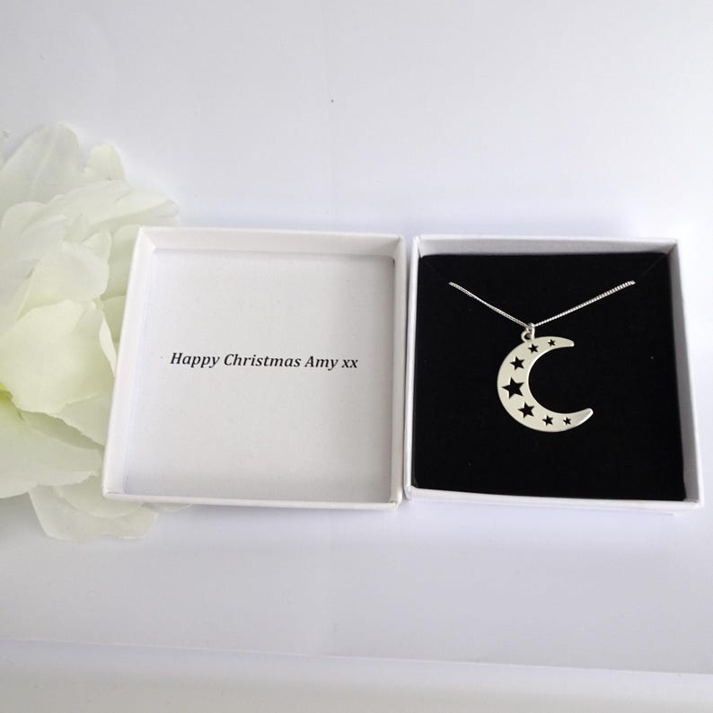 Sterling Silver Moon & Stars Necklace: Celestial Crescent Pendant - Etsy