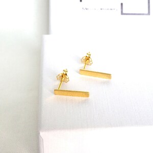 Gold Bar Stud Earrings. Flat Line Stud Earrings. Rectangular Minimalist Bar Earrings. Sterling Silver, 24k Gold Plated Bar Studs.