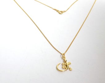 Gold Lizard Pendant Necklace, 24k Gold Plated Sterling Silver
