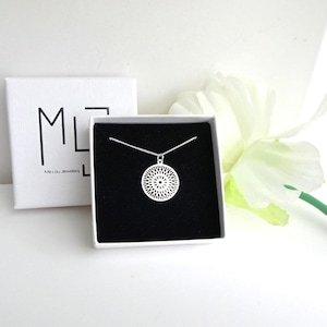 Sterling Silver Mandala Pendant Necklace: Minimalist Yoga Jewelry