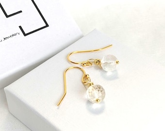24k Gold Plated Clear Quartz Drop Earrings: Sterling Silver