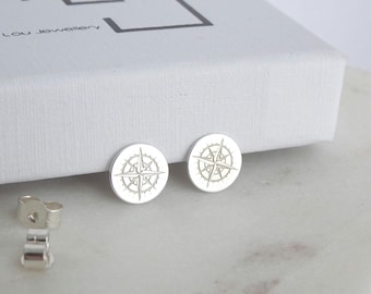 Sterling Silver Compass Stud Earrings: Minimalist Graduation Jewellery