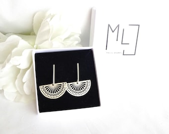 Fan Earrings. Fan Drop Stud Earrings. Sterling Silver Fan Earrings. Long Stud Earrings. Half Moon Earrings.