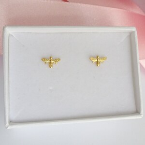 Gold Bee Stud Earrings.  Gold Plated Bee Earrings. Solid Sterling Silver Gold Plated Insect Studs. Minimalist Gold Vermeil Bee Stud Earrings