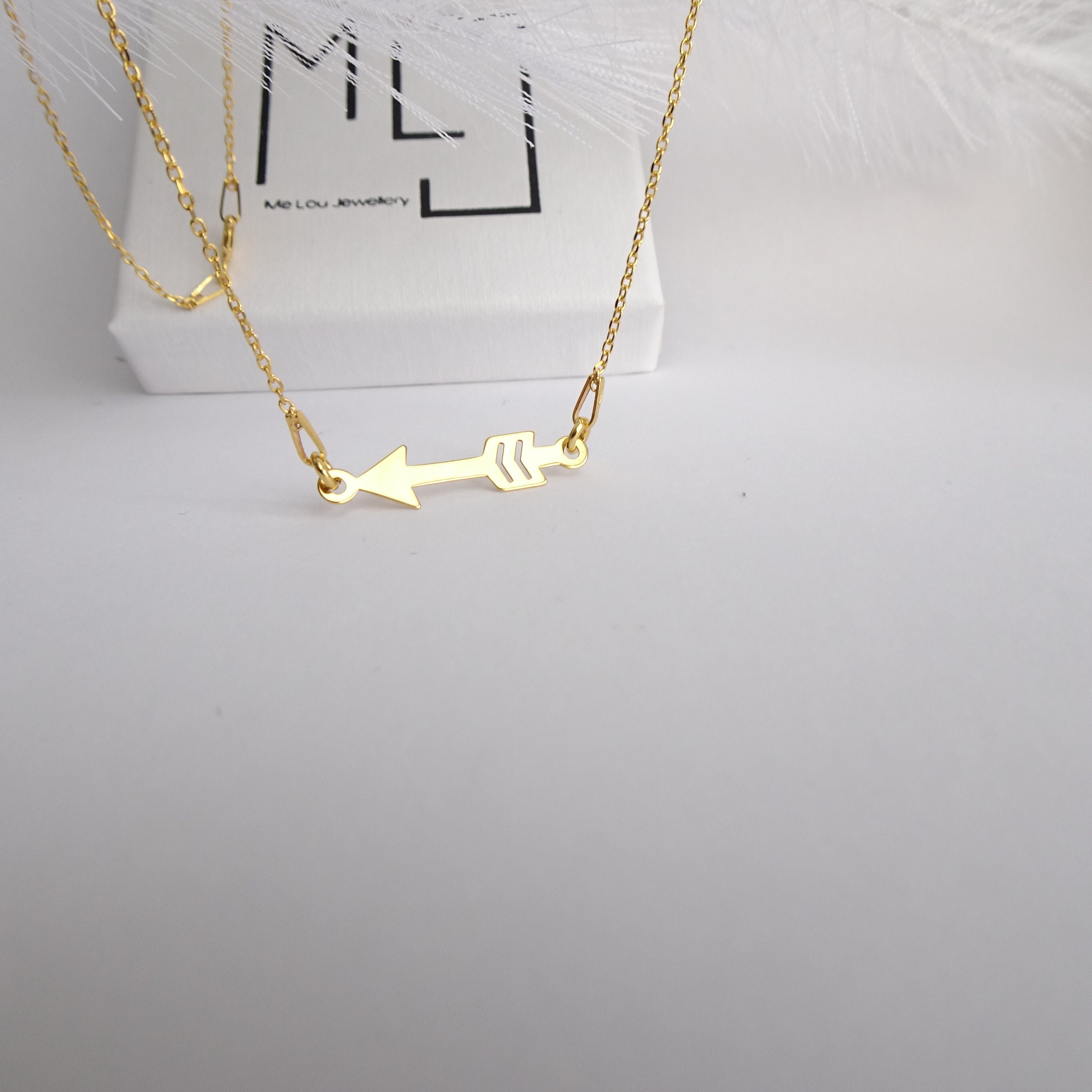 Gold Arrow Necklace. Sterling Silver Gold Plated Bib Necklace. Layering ...