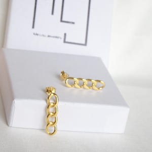 Gold Chain Stud Earrings. Thick Chain Earrings. Sterling Silver Gold Plated Chain Ear Studs. Chain Link Gold Ear Post. Elegant Drop Earrings
