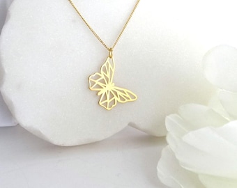 Gold Vermeil Butterfly Necklace: Sterling Silver Curb Chain