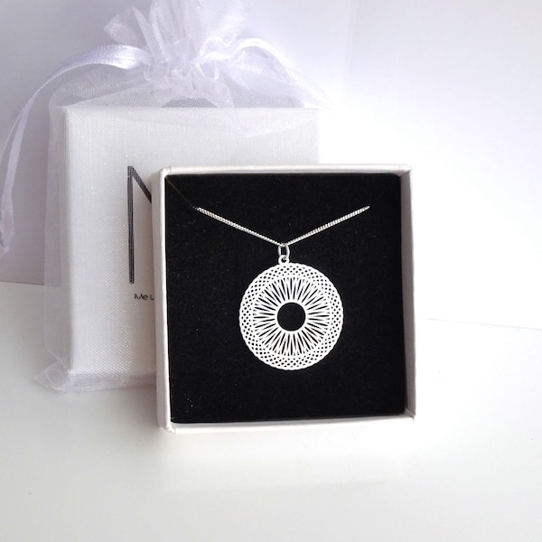 Sterling Silver Mandala Necklace: Large Medallion Pendant