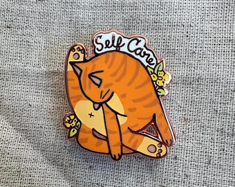 Orange Tabby Cat Enamel Pin: Kawaii Kitten Self-Care Lapel