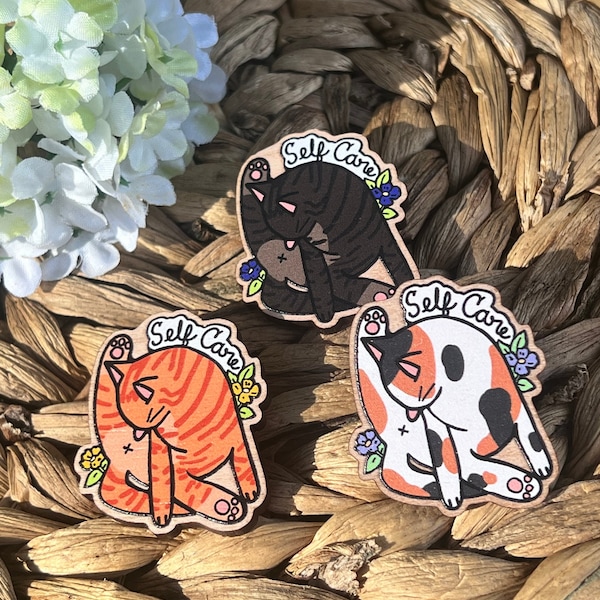 Wooden Cat Lapel Pin / Self Care / Tabby / Calico Cat / orange cat / Brooch / feline / animals / Self-Care