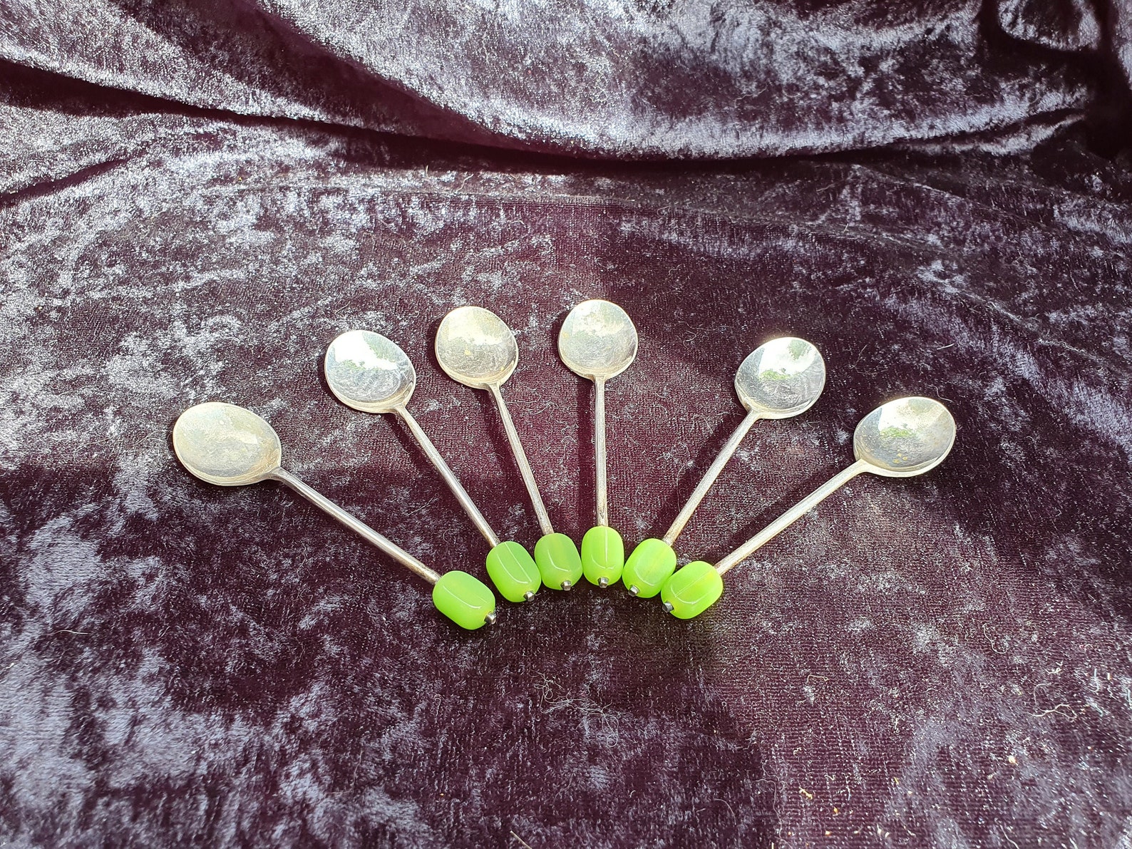 Set of 6 Art Deco Coffee Bean Spoons Green Bakelite Silver Etsy