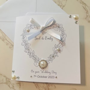 Beautiful personalised wedding card with embellishments