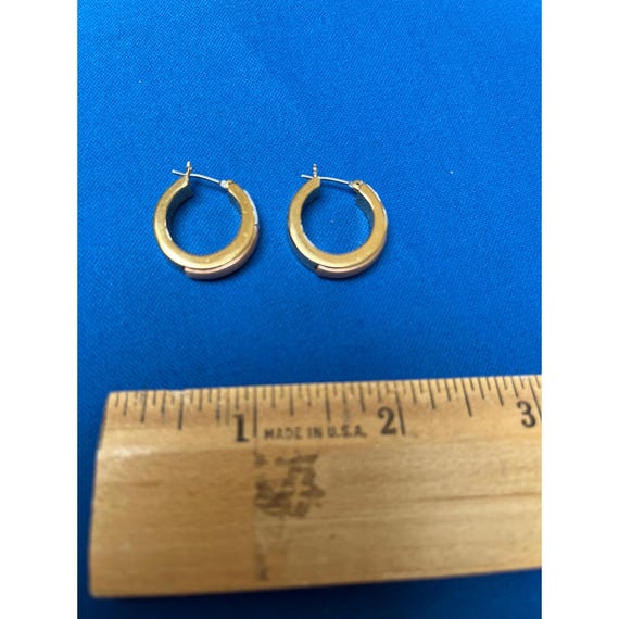 Gold toned earrings with rectangular silver toned… - image 4