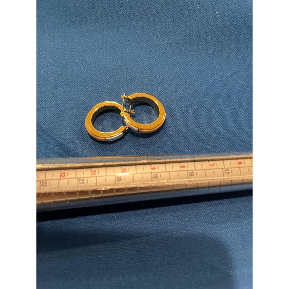 Gold toned earrings with rectangular silver toned… - image 5