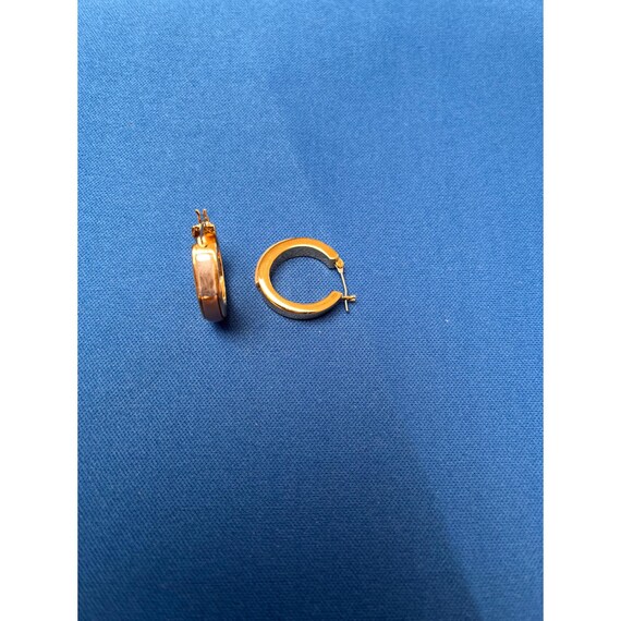 Gold toned earrings with rectangular silver toned… - image 3