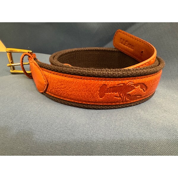 Vintage LL BEAN Canvas and Genuine Leather stamped lobster belt size 36