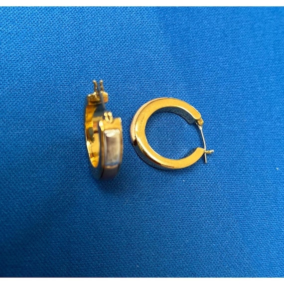 Gold toned earrings with rectangular silver toned… - image 2