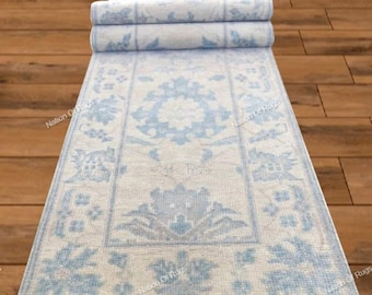 Light Blue Runner Rug | Distressed Vintage Style Hallway Runner