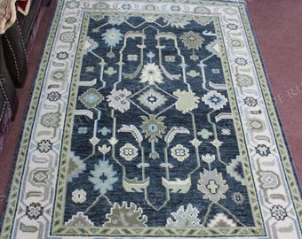 Alfombra Oushak de lana anudada a mano / Alfombra floral turca de 4x6
