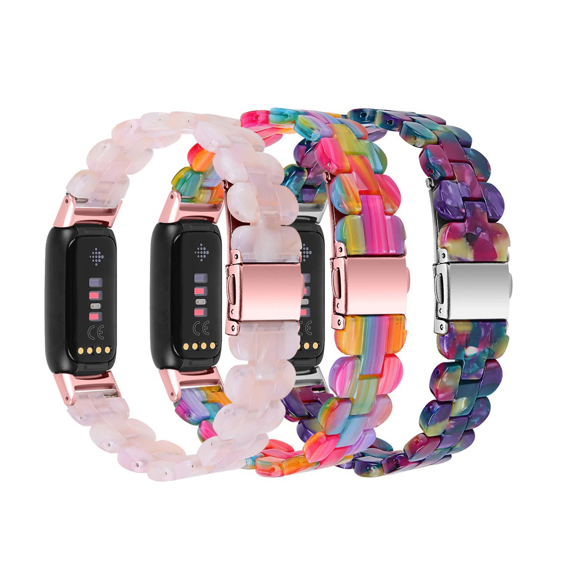 Bracelet en résine Fitbit luxe pour femme, arc-en-ciel de bande de