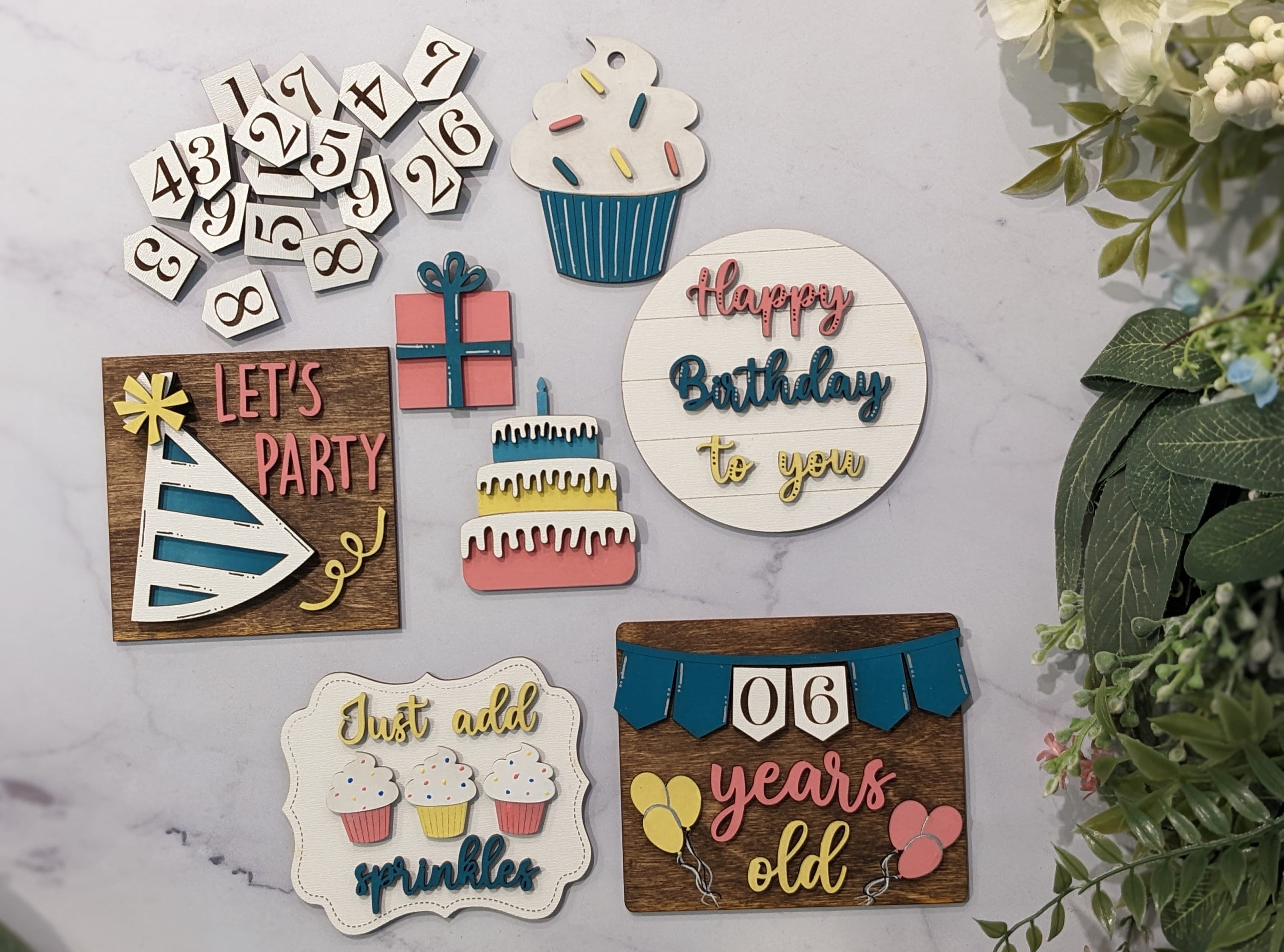 Birthday Tiered Tray Set, Birthday Decor, 3D Signs, Tiered Tray Decor, Happy Birthday, Mini Signs, Housewarming Gif, Gift For Her, Gift