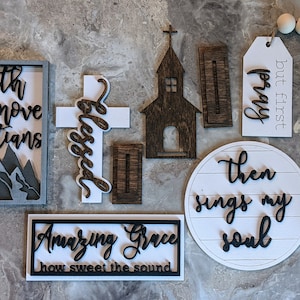 Faith Tiered Tray Decor, Mini Wooden Religious Sign Set, Christian Home Decor, Easter Tray Signs, Inspirational Shelf Sitter, Religious gift