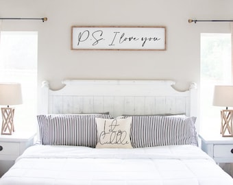 Handmade P.S. I Love You Wood Sign, Bedroom Decor (10'' x 36'')