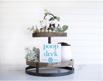 Funny Poop Deck Wood Sign | Beach Bathroom Decor (5x5)