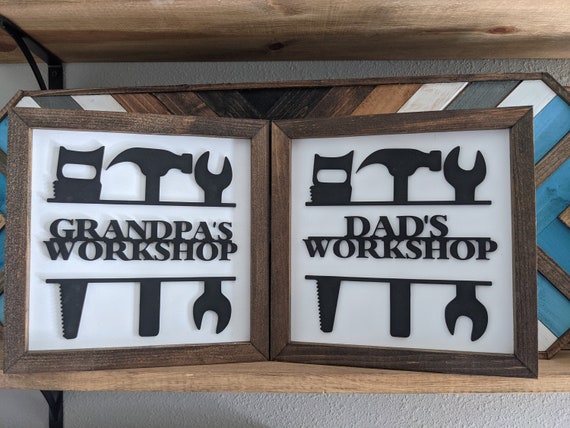 Dad's Workshop Sign, Wood Tool Wall Decor, Father's Day Gift