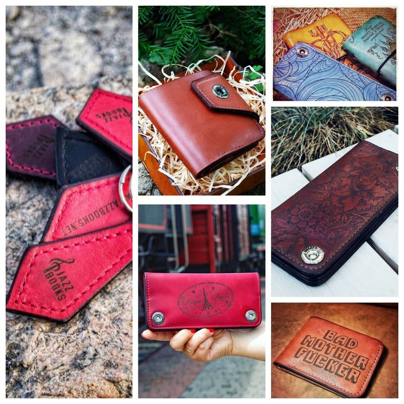 Travel clutch wallet with dragon image 100/% leather