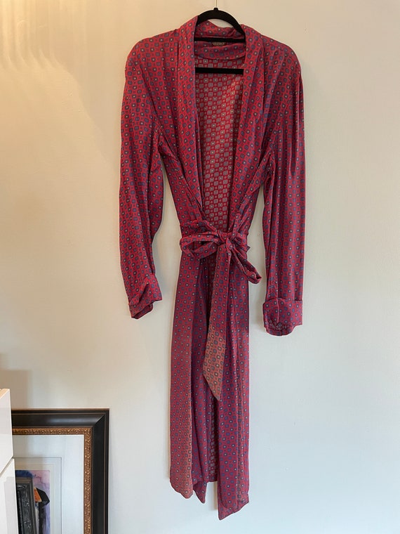 Vintage Red Foulard Shawl Collar Robe