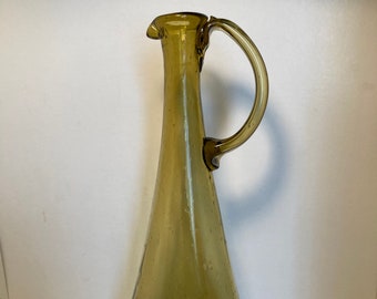Vintage Hand Blown Amber Bubble Art Glass Tall Pitcher