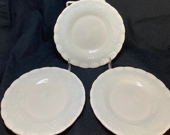 3 Antique Uranium Depression, Macbeth Evan’s Chinex Classic Ivory. Sherbet Plates