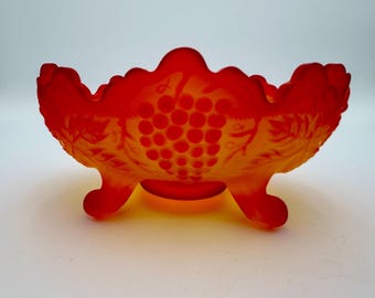 Fenton/ Northwood Satin Amberina Cable & Grape Small Banana Bowl